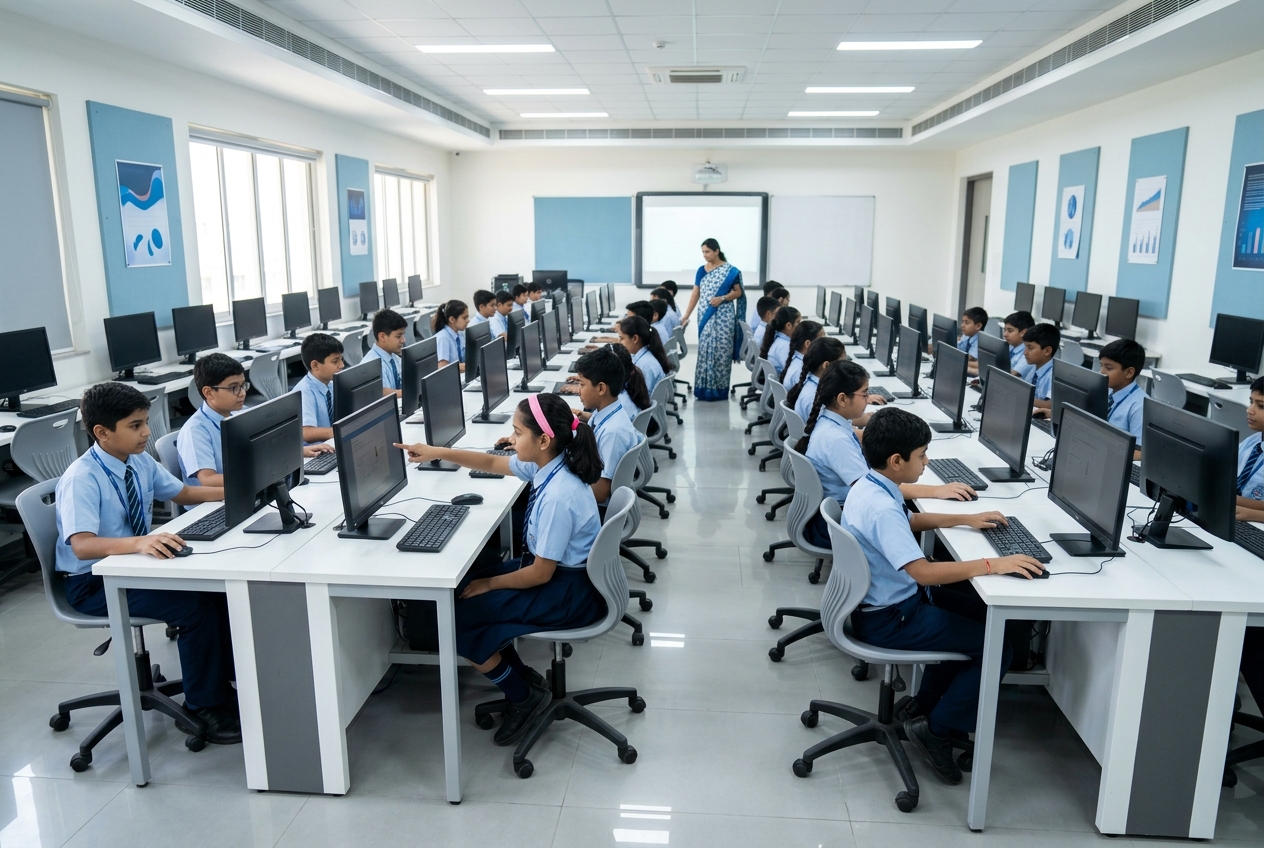 Modern ICT computer laboratory in a school